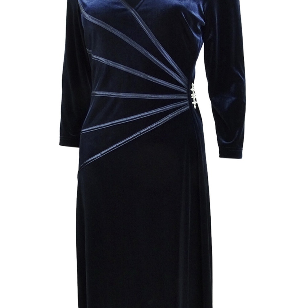 NEW Connected Apparel Navy  Blue Velvet Embellished Dress